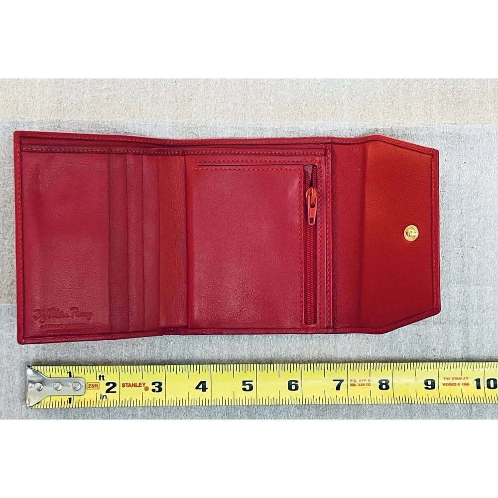 VTG Paloma Picasso Red Leather Trifold Wallet Gold X Logo Kiss Motif Italy